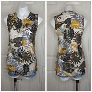 Van Heusen tropical leaf print button front sleeveless top sz XS